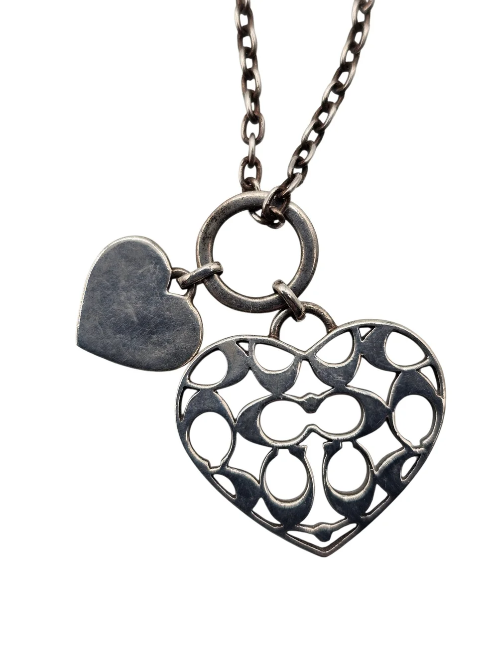 Vintage Y2K Coach Signature C Cutout Heart Pendant Necklace + Box & Bag Bundle